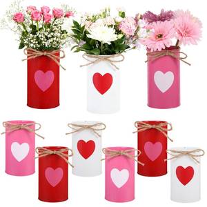 lot 11089 image: 6 Pcs Valentines Day Vases Heart Galvanized Flower Buckets Table Centerpiece Decorative Flowers Vases Metal Utensil Holders for Kitchen Countertop Wedding Party Home Decorations (Red Pink White)