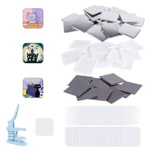 lot 11092 image: 100 Sets Square Button Parts��Fridge Magnet Button Maker Supplies for Square-Shaped Badge Maker Machine 50mm��Including Metal Cover, Plastic Back Cover, Clear Film,