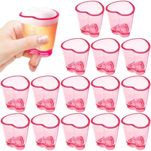 lot 11095 image: Irrmshr 16 PCS Plastic Beer Mugs,1.5 oz Pink Shot Glass,Cute Heart Shot Glasses,Reusable Beer Stein Tasting Glasses Juice Cups for Drinking Beer
