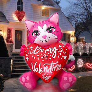 lot 11101 image: 4FT Valentines Day Inflatables Cute Pink Cat with Heart Decorations Built-in LED Lighted Blow Up Decor Indoor Outdoor Holiday Art Decor Romantic Gift for Anniversary Wedding Party