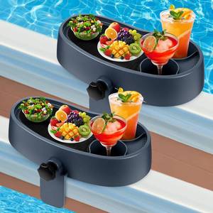 lot 11112 image: Geelin 2 Pcs Hot Tub Table Tray, Adjustable Aboveground Bathtub Tray with 2 Cup Holder, Between 2 to 7.5 Nonslip Hot Tub Accessories Shelf Drinks Snacks Phone Holder for Spa Bathtub (Navy Blue)