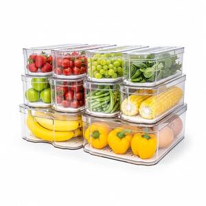lot 11115 image: SMRCAD Fridge Organizers and Storage, 10 Pack Clear Freezer Organizer Bins with Lids for Kitchen, Pantry, Refrigerator, Food, Fruit, Vegetable Storage