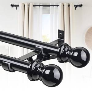 lot 11121 image: CALCHELE Double Curtain Rods for windows, 1 Inch Diameter double rod curtain rods Heavy Duty Decorative Drapery Rod for Windows 28 to 42 Inch Black