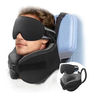 lot 11127 image: YFONG Travel Pillow for Long Flight Airplanes, Head Strap Combo with 3D Contoured Eye Mask for Sleep, Neck Pillow for Car Trip Essential, 360° Support Memory Foam Headrest, Prevent Head Bobbing, Black