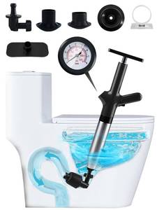 lot 11139 image: Toilet Plunger Drain Clog Remover Tool, High-Pressure Drain Snake Sink Plunger with Real-Time Barometer, Air Toilet Unclogger for Bathroom, Kitchen, Sinks and Clogged Pipe
