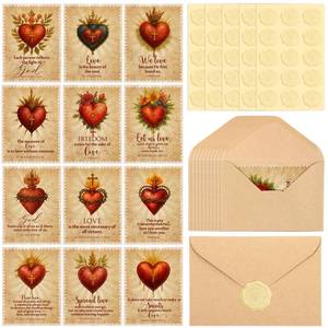 lot 12328 image: Epakh Religious Vintage Mothers Day Cards Catholic Greeting Card with Brown Envelope Gold Sticker Heart and Cross Bulk Exchange Gifts for Godmother Goddaughter Church Couple Friends(48 Sets)