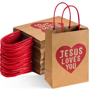 lot 12329 image: Sherr 24 Pcs Jesus Loves You Christian Gift Bags Bulk with Handle Religious Scripture Bible Verse Goodie Bag for First Communion Baptism Church Party Favor