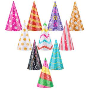 lot 12335 image: Hxezoc 10 Pcs Glitter Mini Birthday Party Hats Multicolor Paper Cone Hats for Kids Girls Pets Stuffed Animals Birthday Holiday Decoration Supplies