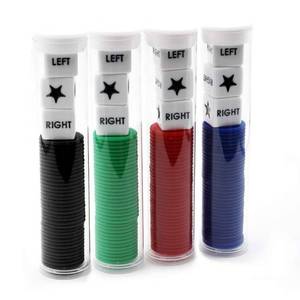 lot 12336 image: Spidfee Rigth Left Center Dice Game Set with 3 Dices  36 Chips - 4 Sets Assorted Colors - (4 Pack)