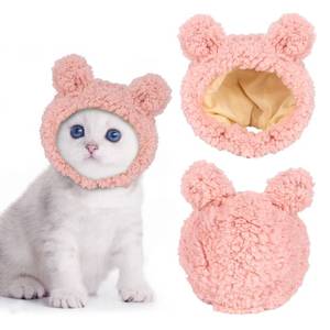 lot 12346 image: JOICEE Cute Cat Costume Warm Bear Hat for Cats Adjustable Soft Small Pet Headwear Bear Hat for Cat Puppy Dog (Pink)