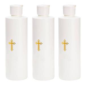 lot 12351 image: Hiceeden 3 Pack 250ML Water Bottles Catholic, Empty Container Water Plastic Bottle, Cylindrical Water Bottles with Gold Cross Pattern, White(8.4oz)