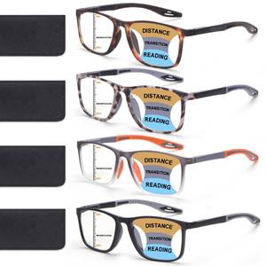 lot 12360 image: BLOEXCLU 4 Pack Progressive Multifocus Reading Glasses for Men Women TR90 Sports Style Anti-Blue Light Computer Readers (black & grey & leopard & grey leopard, 1.25, x)