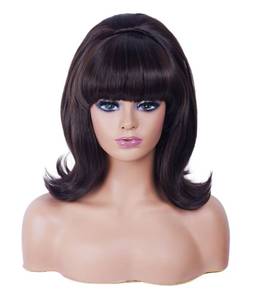 lot 12381 image: Rugelyss Short Wavy Dark Brown Chocolate Wig with Bang Big Bouffant Beehive Wigs for Women fits 80s Costume or Halloween Party