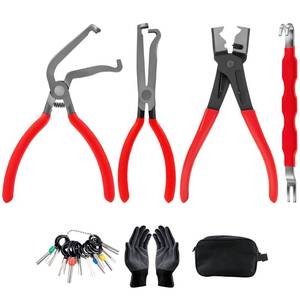 lot 12394 image: 7 Pcs Electrical Disconnect Pliers for Cars 37960 37980, Connector Separator 13120 & Hose Clamp Pliers with Terminal Removal Tools, Work Gloves & Tool Bag - for Automotive Electrical Connector
