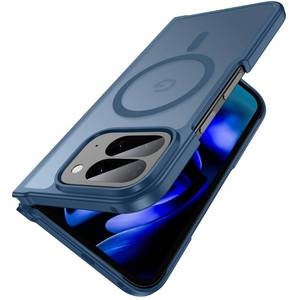 lot 12428 image: MAKAVO Magnetic for Google Pixel 10 Pro Fold Case, Compatible with MagSafe, Slim Translucent Matte Hard Back Cover & Soft Bumper, Silicone Thin Shockproof Phone Cases, Blue