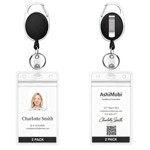 lot 12432 image: Retractable ID Badge Holder Reel 2 Pack Vertical Clear Card Cases with Metal Belt Clip��Detachable Keychain 24 Pull Cord Heavy Duty for Nurse Work Office Teacher Security Cruise Student Tactical