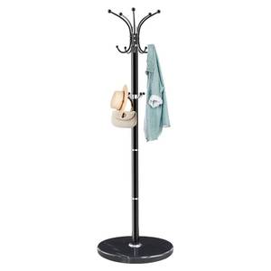 lot 13913 image: ZOZOE Metal Coat Rack Stand, Modern Coat Rack Freestanding with Natural Marble Base, 360° Rotary Design Coat Racks with 14 Hooks, Black Coat Tree Hanger Stand for Bags, Hats, Entryway, Office