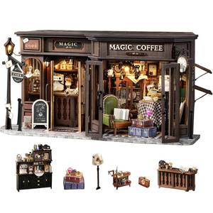 lot 13925 image: Fsolis DIY Miniature Dollhouse Kit for Adults - Tiny House Mini Scene 3D Puzzles Gifts for Women Teenagers Craft Lovers (Magic Coffee)