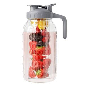 lot 13938 image: JunVpic Fruit Infuser Water Pitcher,Glass Mason Jar Pitcher,64oz(2 Quart) Wide Mouth Jug with Pour Spout Handle Lid for Fruit Drinks,Cold Brew Coffee,Ice Beverage,Iced Juice,Lemonade,Sun Tea Container