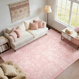 lot 13944 image: FROZZUR Boho Pink Area Rug 6x9 Large Vintage Rug for Living Room Bedroom Dining Table, Non Slip Distressed Washable Rugs for Home Office Decor Pink
