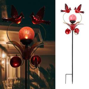 lot 13955 image: VCUTEKA Cardinal Solar Lights Outdoor Metal Garden Stake Waterproof Crackle Glass Globe Garden Decor Cardinal for Pathway, Lawn, Patio, Yard