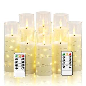 lot 13972 image: Nimiko Flickering Flameless LED Candles,Battery Operated Candles 9 Pcs with Embedded Star String,Acrylic LED Pillar Candles with Remote,Suitable for Home Decoration to Create an Atmosphere (Ivory)