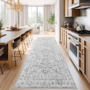 lot 13975 image: jinchan Lima Kitchen Runner Rug 3x10 - Vintage Floral Machine Washable Non-Slip Hallway Runner Rug with Rubber Backing Ultra-Thin Carpet for Bedroom Laundry Room Farmhouse (3x10ft, Grey)