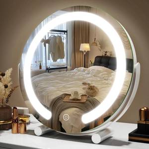 lot 13977 image: ROLOVE Vanity Mirror with Lights, 12 Inch Light Up Makeup Mirror, LED Makeup Mirror with Lights for Bedroom Tabletop, Smart Touch Control 3 Colors Dimmable, 360° Rotation, White