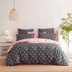 lot 14027 image: Sedefen Heart Duvet Cover Queen Size Grey Pink Love Print Bedding Set Cute Hearted-Shaped Breathable Durable Soft Reversible Comforter Cover