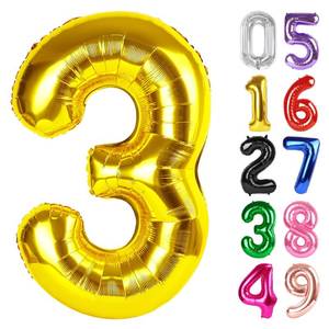 lot 14050 image: Gold Number 3 Balloon 40 Inch, 3rd Birthday Celebration Supplies for Girls Boys Women Men, 3 Balloon for Girls Boys Theme Party