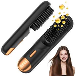 lot 14053 image: Go Brush Pro 2026 Hair Straightener Brush 300 Million Negative Ionic Portable Hair Straightener Comb for Women with 4 Temps Fast Heating MCH Ceramic Coating Smooth Frizz - Free Hair Shining Black