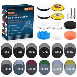 lot 14081 image: 193Pcs 3 Inch Polishing Kit Hook and Loop Sanding Discs, Headlight Restoration Kit - 80 to 10000 Grits Wet Dry Sandpaper Buffing Sanding Pads with 14 18 Shank, for Metal, Wood, Auto, Glass
