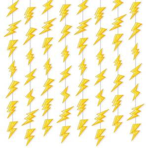 lot 14090 image: Humyoun 8 Pcs Lightning Hanging Decoration Lightning Bolt Hanging Banner Gold Lightning Flash Decor Weather Themed Decor for Yellow Lightning Birthday Party Baby Showers Decoration Supplies
