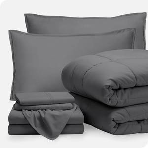 lot 14095 image: Bare Home Bed-in-A-Bag 7 Piece Comforter & Sheet Set - Queen - Goose Down Alternative - Ultra-Soft 1800 Premium - Bedding Set (Queen, GreyGrey) (incomplete Fitted sheet only)