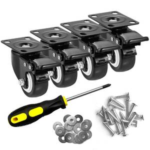 lot 14097 image: ASHGOOB 2 Caster Wheels Set of 4, Heavy Duty Casters with Brake, No Noise Locking Polyurethane (PU) Wheels, Swivel Plate Castors Pack 4