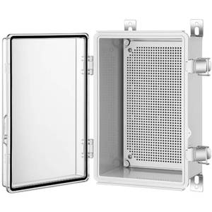 lot 14102 image: Gratury Junction Box, IP67 Waterproof Plastic Enclosure for Electrical Project, Hinged Grey Cover, Includes Mounting Plate and Wall Bracket (Transparent Cover, 11.4�7.5�5.5)