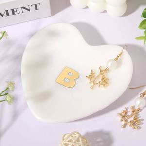lot 14109 image: ��Heart-Shaped Marble Jewelry Trinket Tray with Metal Monogram - 4 Inch Non-Slip Stone Entryway Key Dish Organizer, Bridesmaid Gift for Wedding, Anniversary, Valentines Day, Home Vanity Decor (B)