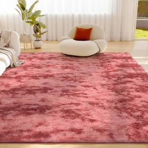 lot 15691 image: Litanika 5x8 Fluffy Shag Faux Fur Area Rug for Living Room Bedroom, Tie-Dyed Dark Red High Pile Soft Plush Shaggy Furry Bedside Playroom Dorm Carpet, Non-Slip, Non-Shedding Modern Indoor Floor Rug