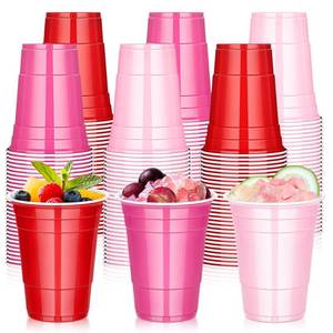 lot 15696 image: DI QIU REN 150 PCS 16Oz Valentine��s Day Pink Plastic Cups, Red Light Hot Pink Disposable Cups Bachelor Party Cups Bulk for Birthday Family Datum Baby Shower Supplies