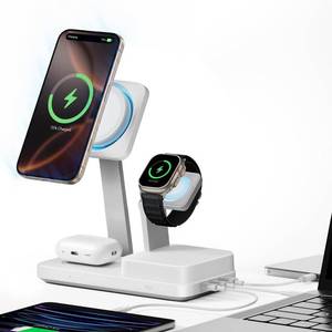 lot 15699 image: ESR 100W 6-in-1 GaN Charging Station with CryoBoost, Compatible with MagSafe Charger Stand, Magnetic Wireless Charger for iPhone 17e171615141312, Apple Watch, AirPods Pro32, Classic White