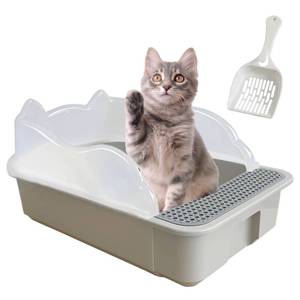 lot 15700 image: kathson Open Small Cat Litter Box with High Side,Anti-Splashing Kitten Litter Pan,Semi-Enclosed Removable Kitty Cat Toilet with Litter Sifting Scoop for Boxes Easy to Clean No Odor-Grey