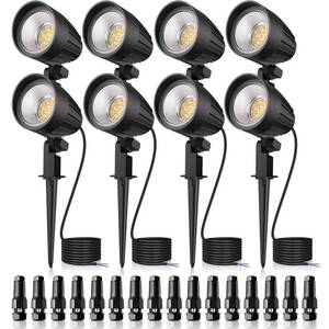 lot 15712 image: MEIKEE 7W 800lm Low Voltage Landscape Lights, 12V 24V LED Landscape Lighting with Connectors, 2700K IP66 Waterproof Outdoor LED Spotlights for Garden Pathway Yard Decoration (8 Pack)