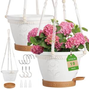 lot 15713 image: gegemaoyi 3 Pack Hanging Baskets Set, Hanging Planters for Indoor & Outdoor Plants, Self-Watering Hanging Pots with Removable Tray&Drainage Holes, Flower Pots for Home Garden Decor 10 Inch (White)