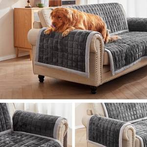 lot 15714 image: Couch Cover for Dogs Washable,Anti-Slip Back Cat Mat Pet Pad Blanket for Furniture Protector,Fuzzy Pet Sofa Cover for 3 Cushion Couch Sofa Pets Friendly (Dark Gray, 2pc22x28-ArmBackrest Cover)