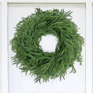 lot 15722 image: DIYDOFUN 26 Inches Pine Wreath for Front Door - Artificial Christmas Wreaths Faux Green Needles Arrangement with Vine Base for Wall Windows Outdoor Home Decoration