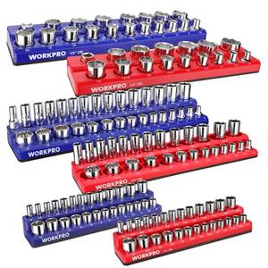 lot 15725 image: WORKPRO Magnetic Socket Organizer Set, 6-Piece Socket Holder Set Includes 14, 38, 12 Drive Metric SAE Socket Trays, Holds 143 Pieces Sockets, Christmas Gift for Men(Socket not Included)