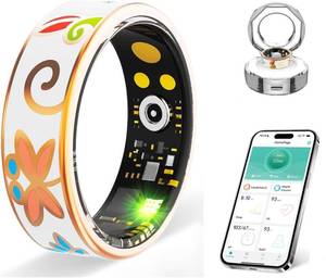 lot 16016 image: DSHKISK Smart Ring for Women & Men, Fitness Tracker with Heart Rate, SpO2, Blood Pressure & Sleep Monitoring, IP68 Waterproof, Long Battery Life, No Monthly Fees, for iPhone Android (8#&Floral)