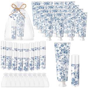 lot 16019 image: Loopeer 24 Sets Blue Floral Bridal Shower Hand Cream and Lip Balm Gift Bulk Blue Flower Wedding Favors Travel Size Hand Lotion and Lip Balm Wedding Bridal Baby Shower Party Supplies for Guests