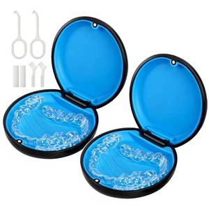 lot 16382 image: 2 Pack Retainer Case, Compatible with Invisalign, Slim Aligner Case with Removal Tool, Aligner Seaters & Brush, Pocket Size Secure Magnetic Closure for Travel - Black