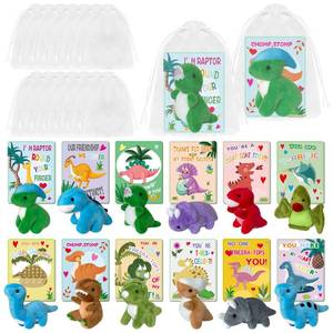 lot 16394 image: 36 Pcs Valentines Day Dinosaur Gifts for Classroom Valentines Dinosaur Bulk Includes 12 Dinosaur Plush 12 Cards 12 Organza Bags for Class School Valentines Day Gift Exchange Classroom Prizes
